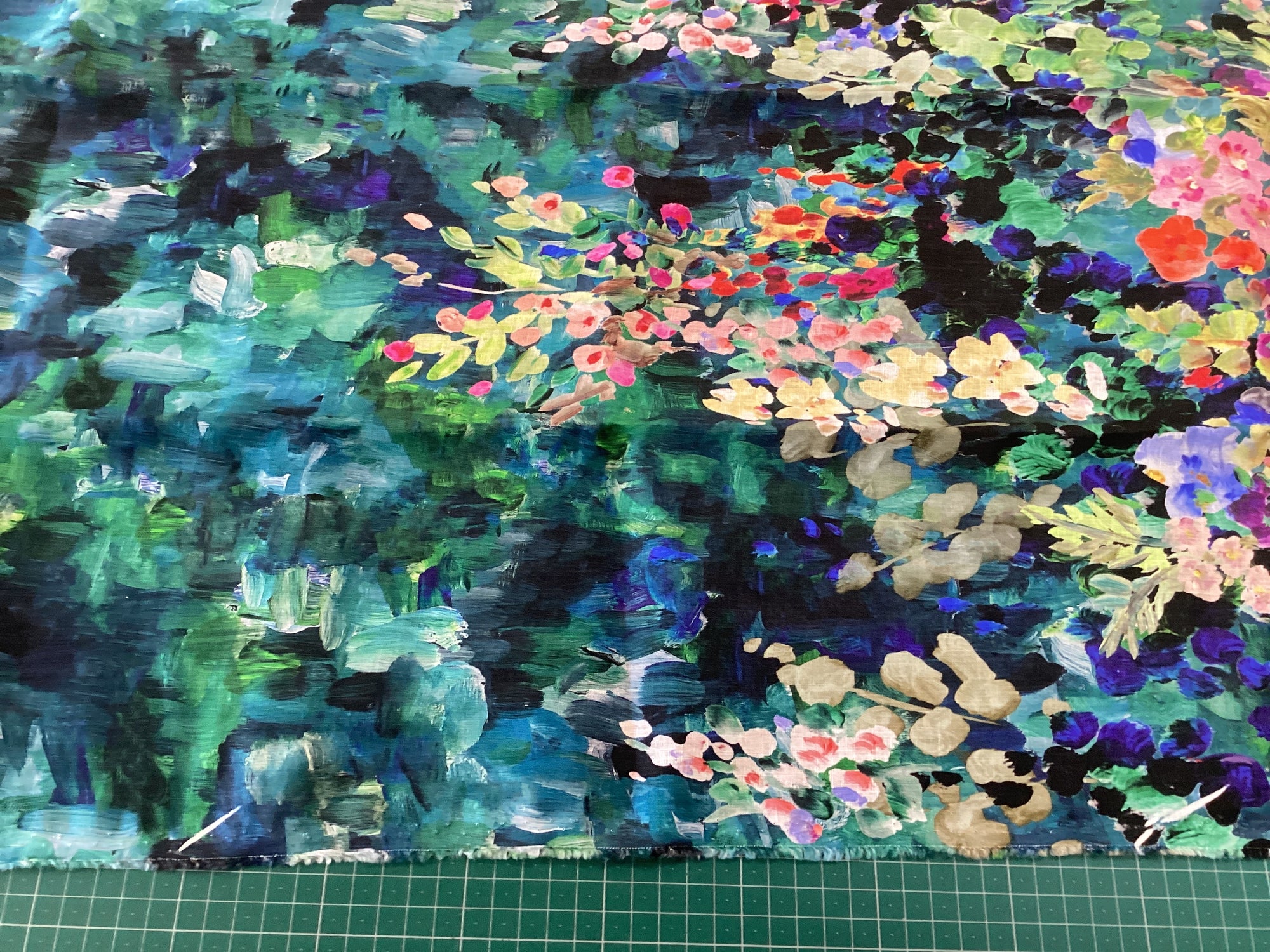 Johanna Ralph | Floral Waterfall | Linen - Full repeat with Small print faults close to selvage