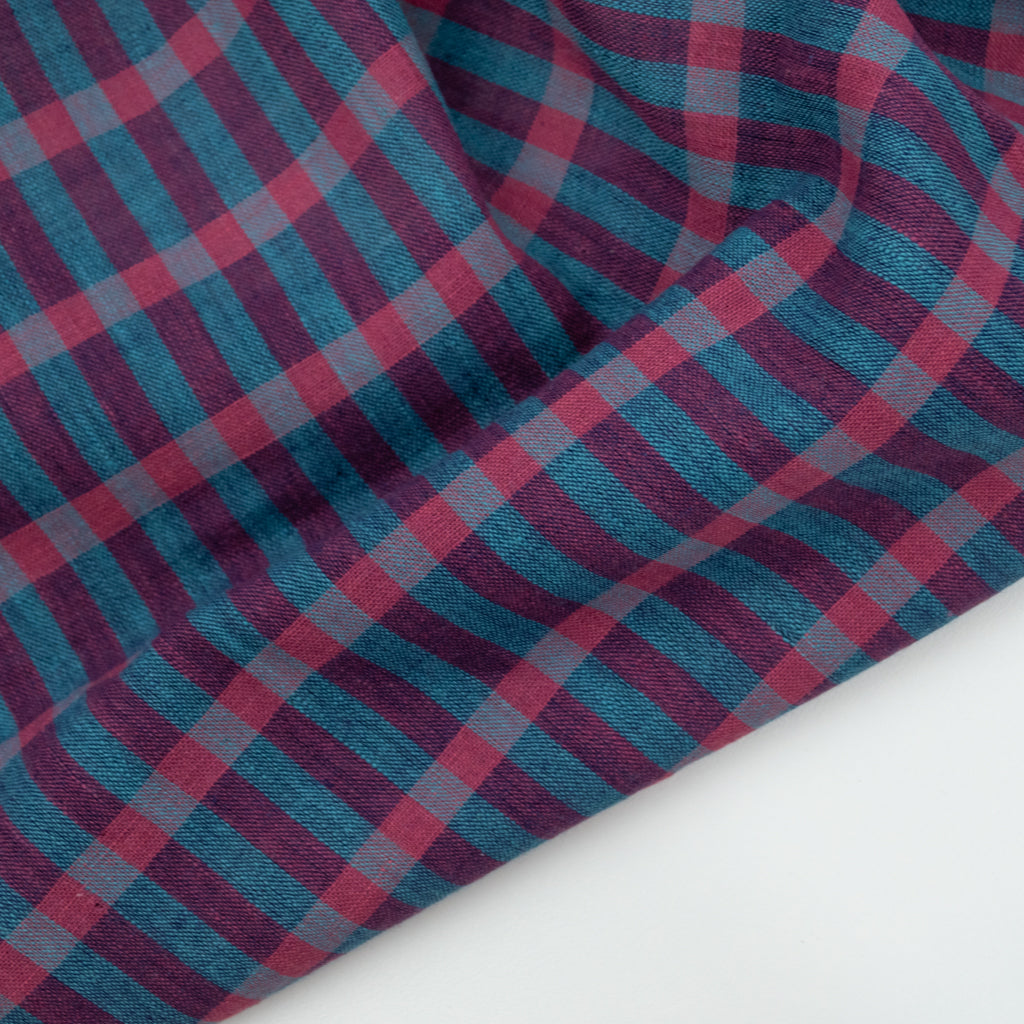 Handwoven Cotton - Teal and Pink Check