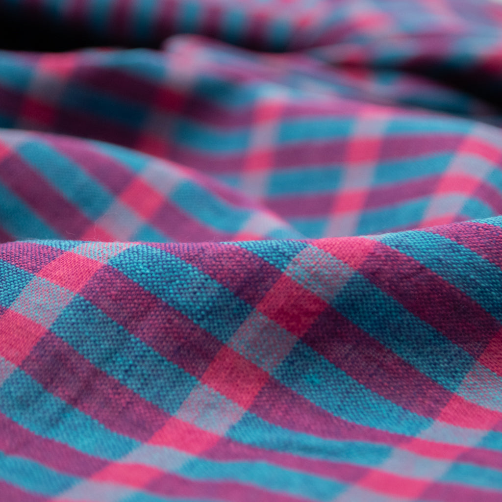 Handwoven Cotton - Teal and Pink Check