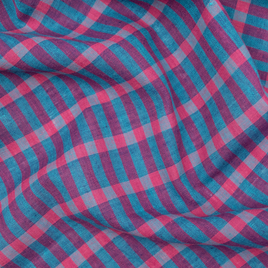 Handwoven Cotton - Teal and Pink Check
