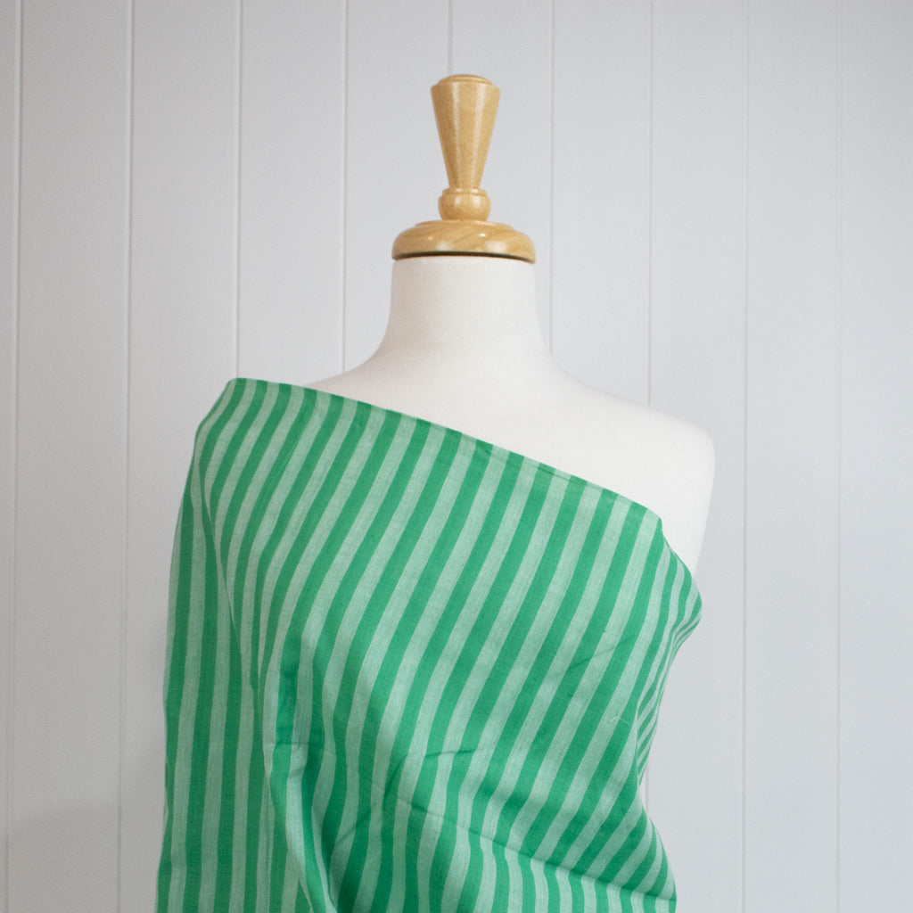 Handwoven Cotton - Green &amp; White Stripe