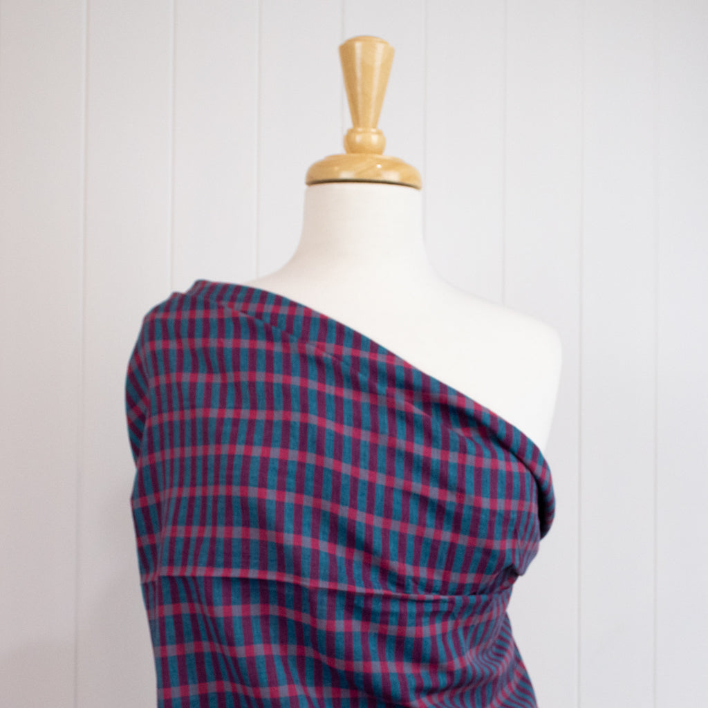 Handwoven Cotton - Teal and Pink Check