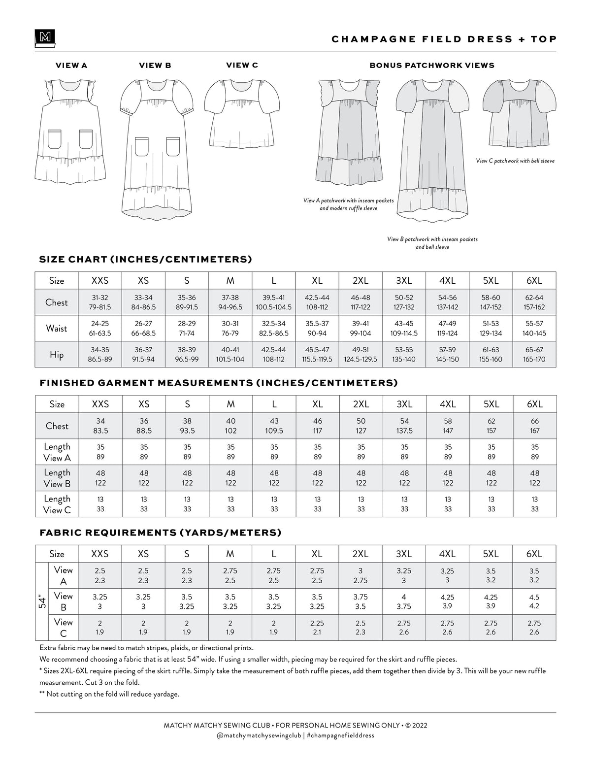 Dress Pattern Sizes PDF Pattern - Champagne Field Dress | Matchy Matchy Sewing Club ...