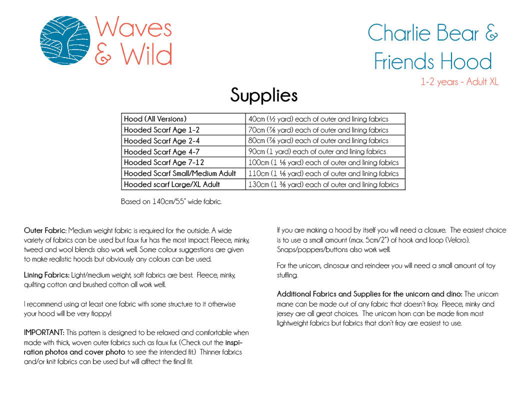 PDF Pattern - Charlie Bear &amp; Friends Hood | Waves &amp; Wild
