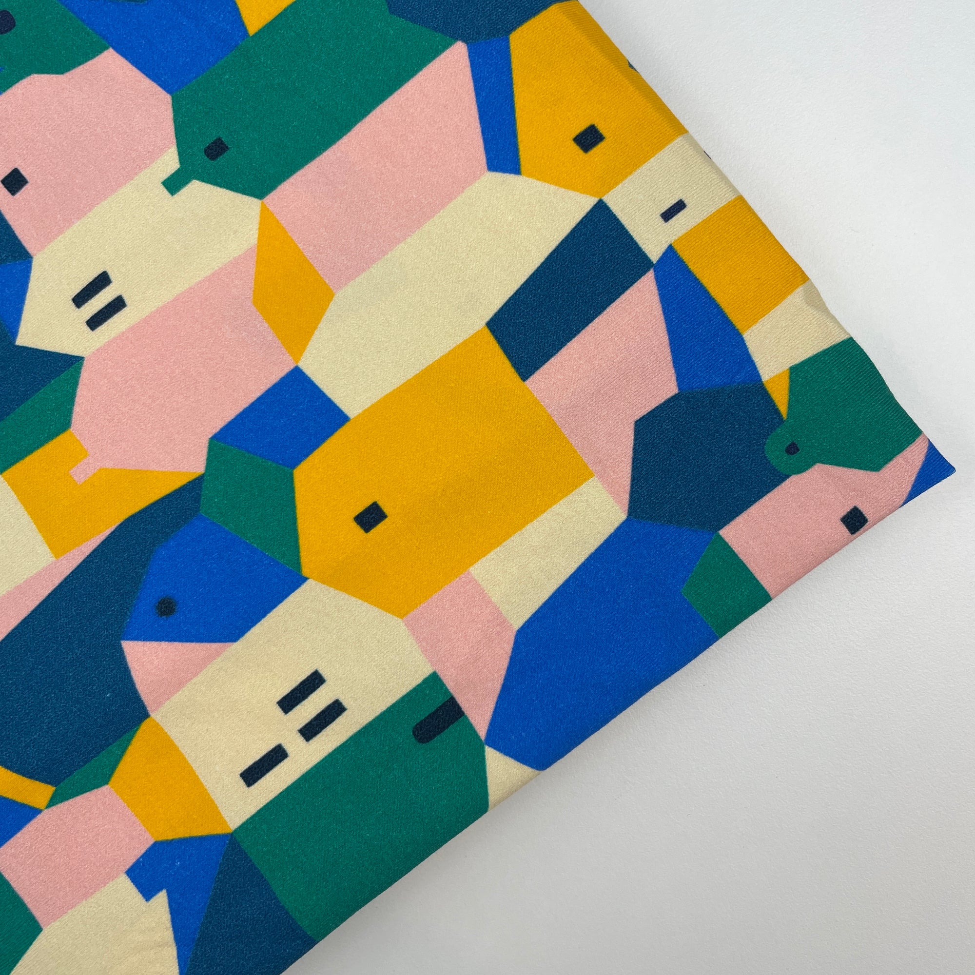 Myriam Van Neste - Cotton jersey - Colourful City - Green - 2m piece with fault