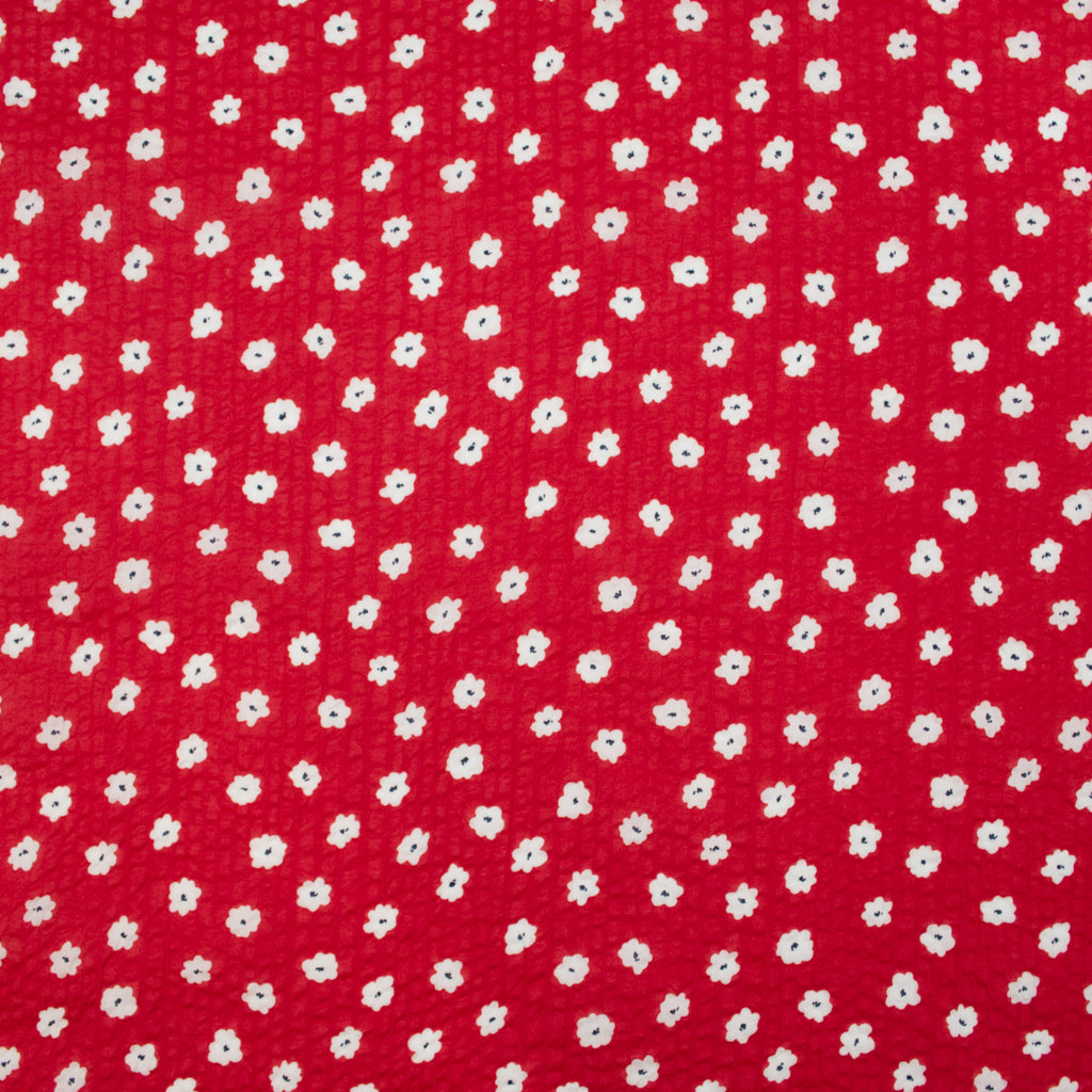 Japanese Crinkle Cotton - Ditsy Daisies - Red