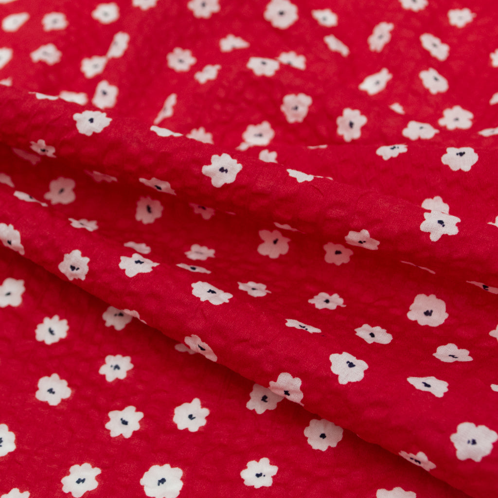 Japanese Crinkle Cotton - Ditsy Daisies - Red