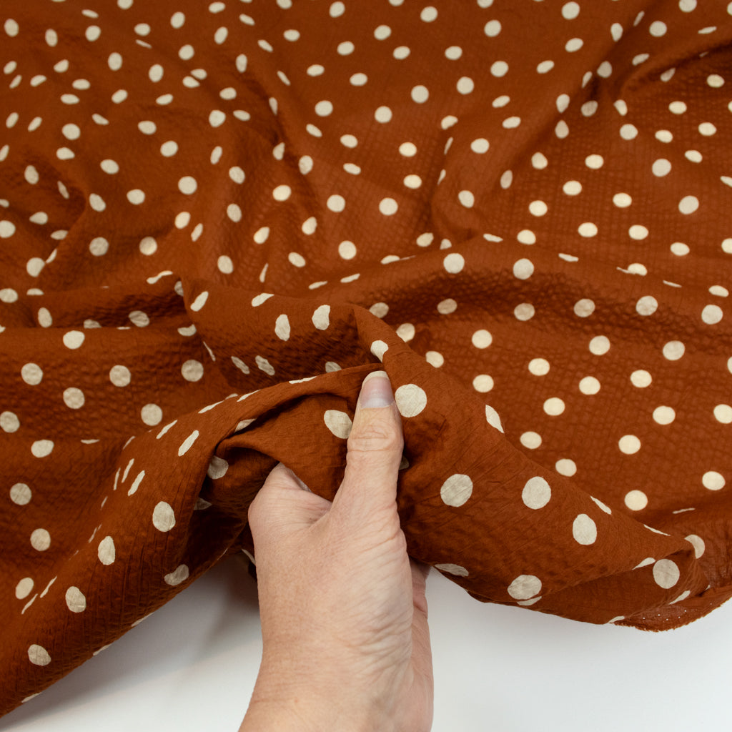 Japanese Crinkle Cotton - Dots - Rust and Sand