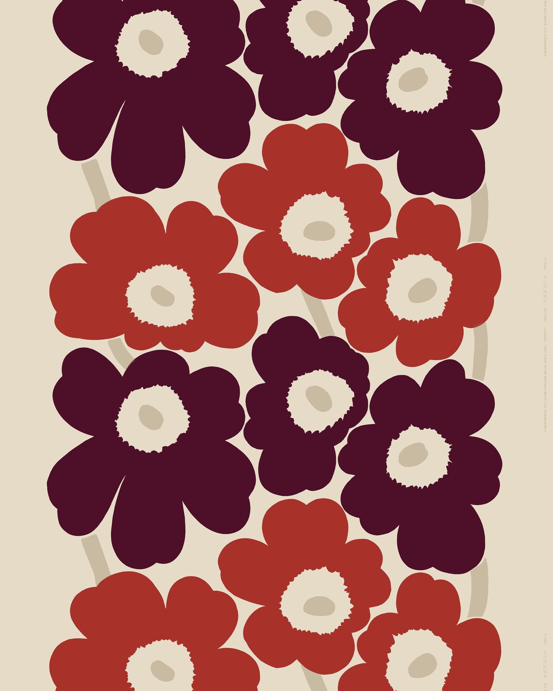 Marimekko - Unikko - Unbleached Linen - Red and Purple