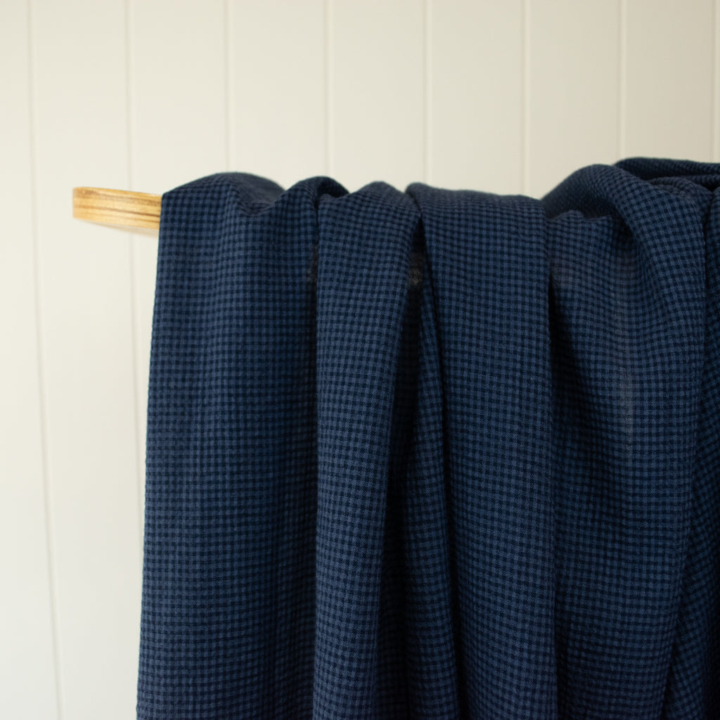 Mini Check - Fine Seersucker - Cotton Viscose - Indigo
