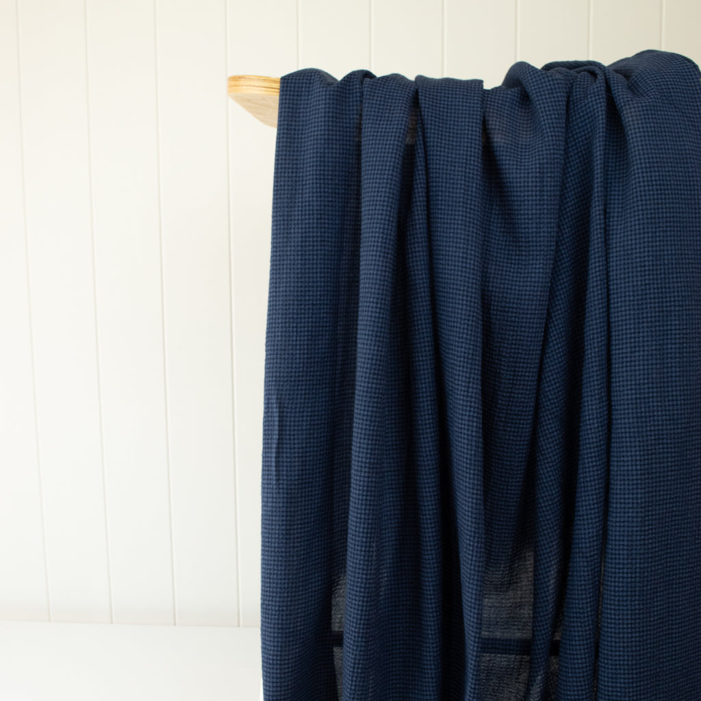 Mini Check - Fine Seersucker - Cotton Viscose - Indigo