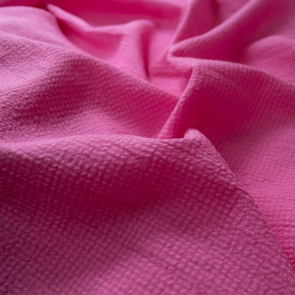 Mini Check - Fine Seersucker - Cotton Viscose - Pink Peonies