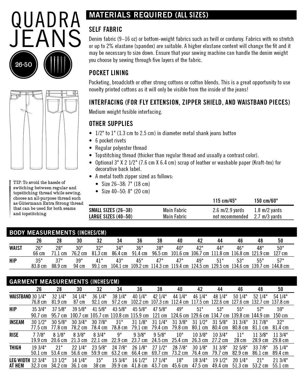 PDF Pattern - Quadra Jeans | Thread Theory
