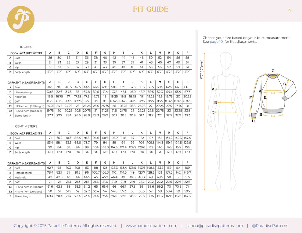 PDF Pattern - Pine Raglan | Paradise Patterns