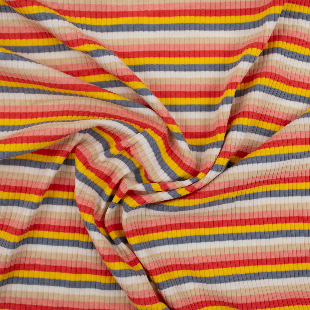 Retro Stripe Rib Cotton Jersey - Rainbow