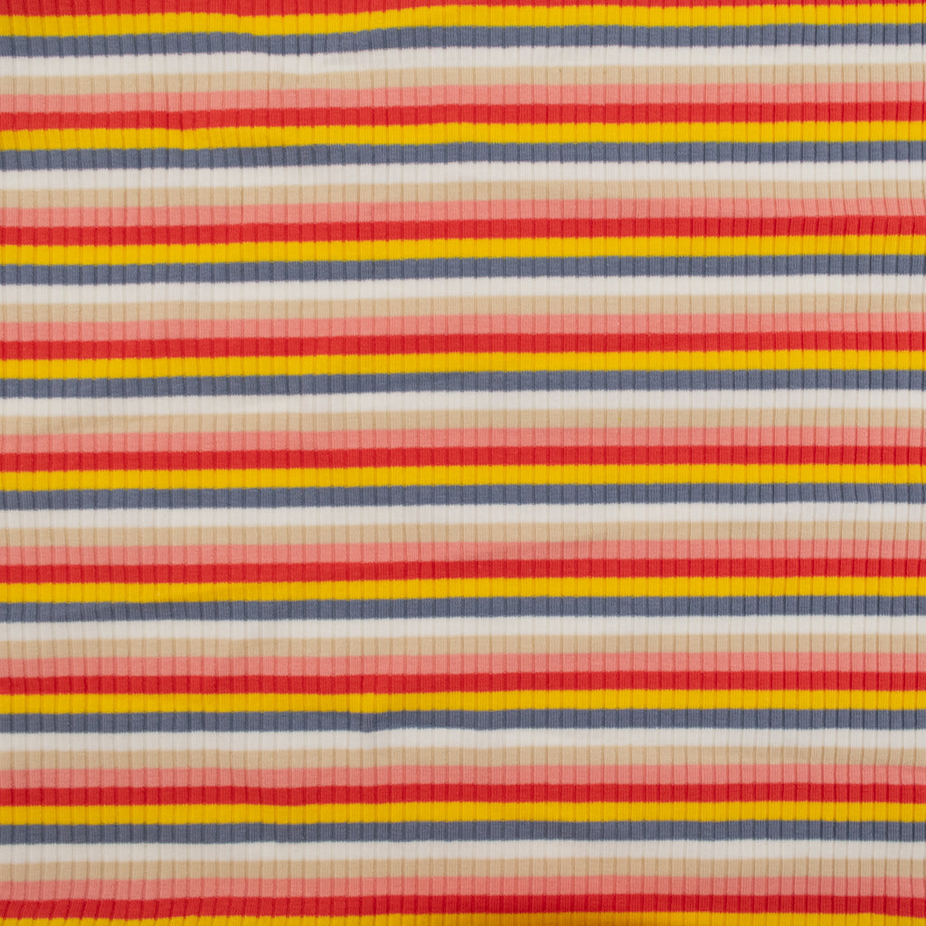 Retro Stripe Rib Cotton Jersey - Rainbow