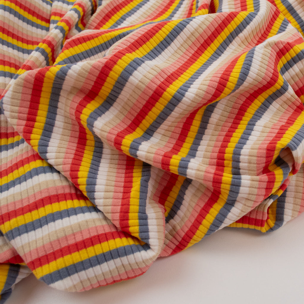 Retro Stripe Rib Cotton Jersey - Rainbow