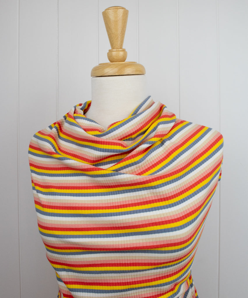 Retro Stripe Rib Cotton Jersey - Rainbow