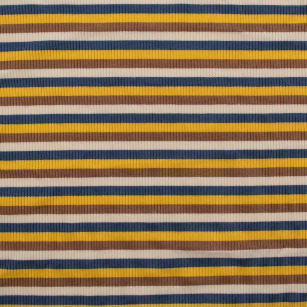 Retro Stripe Rib Rayon Jersey - Blue, Yellow & Beige