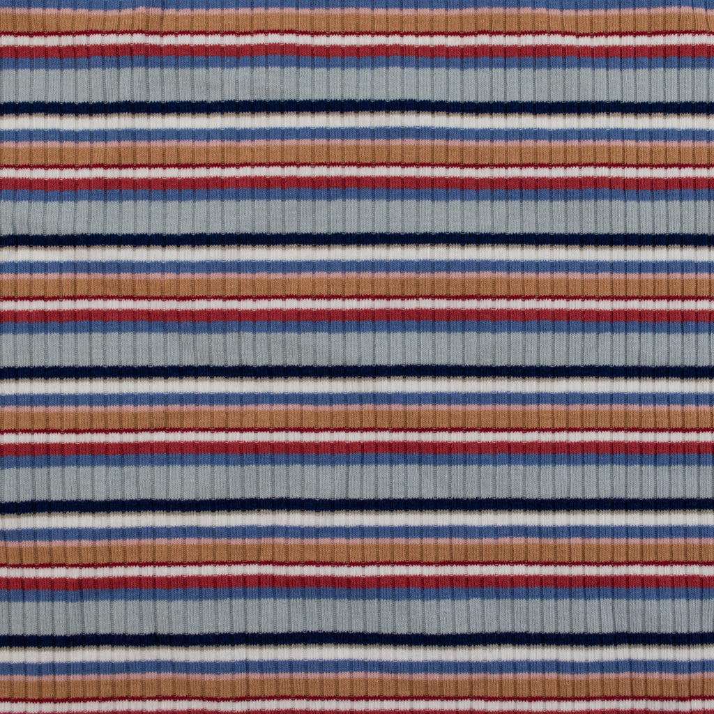 Retro Stripe Rib Cotton Jersey - Blue Beige and Red
