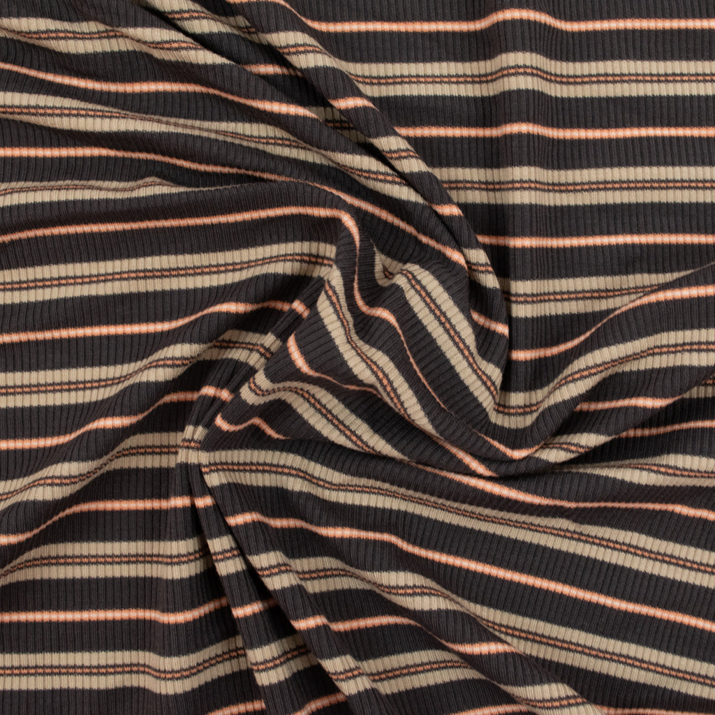 Retro Stripe Rib Rayon Jersey - Charcoal
