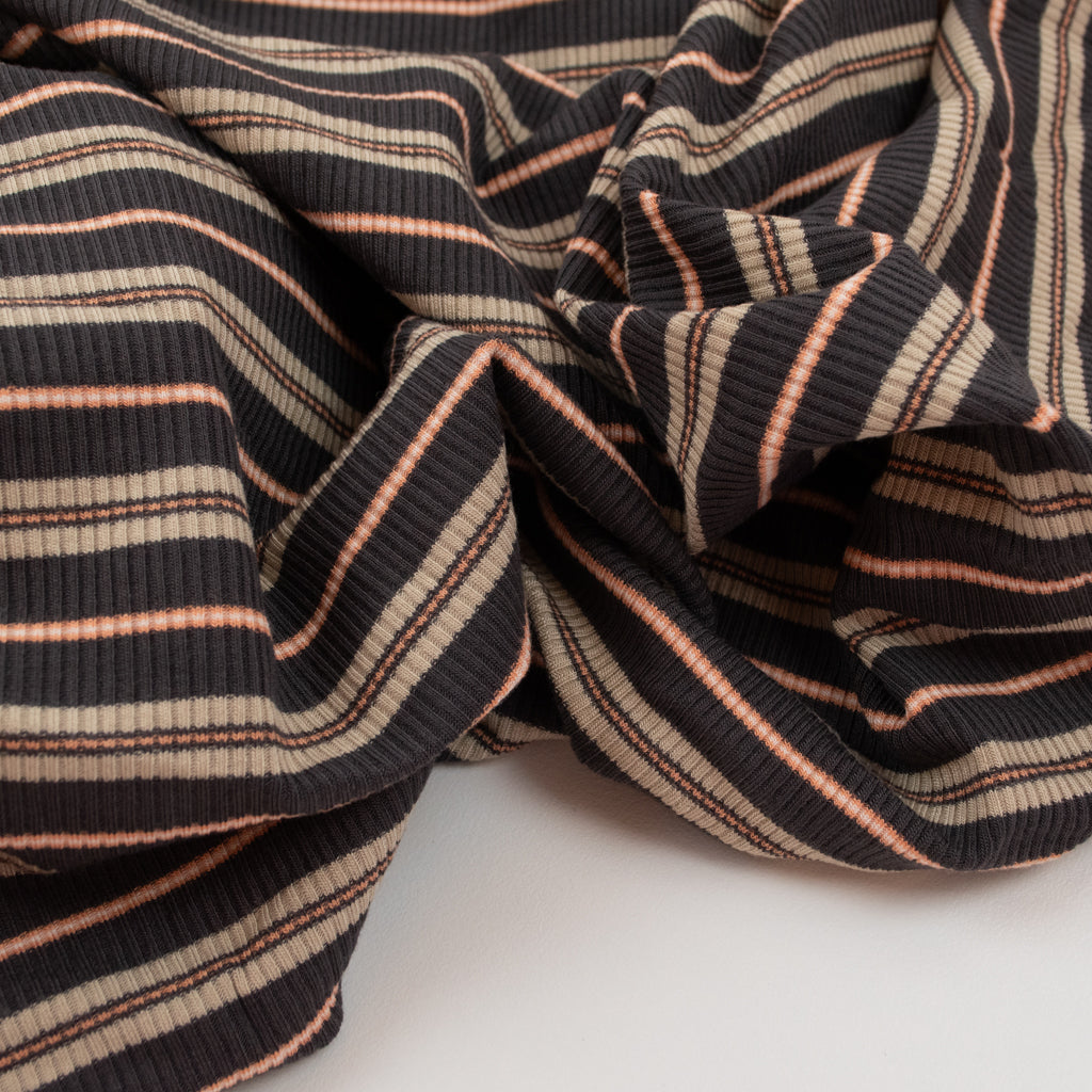 Retro Stripe Rib Rayon Jersey - Charcoal