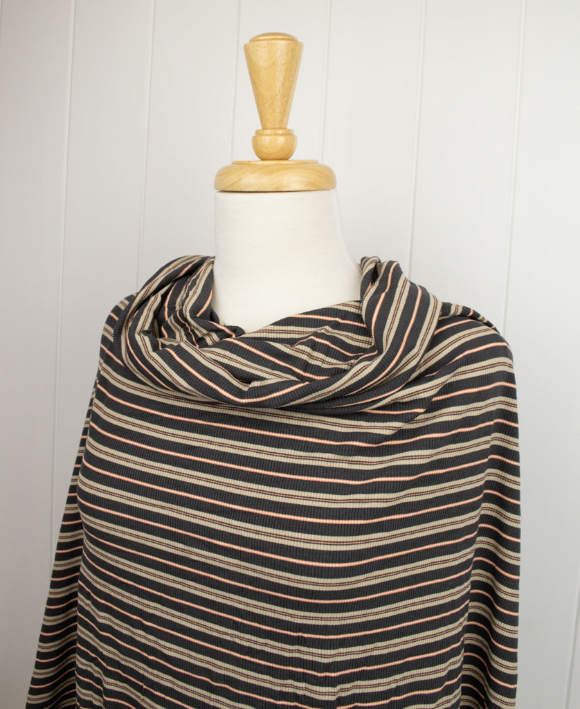Retro Stripe Rib Rayon Jersey - Charcoal