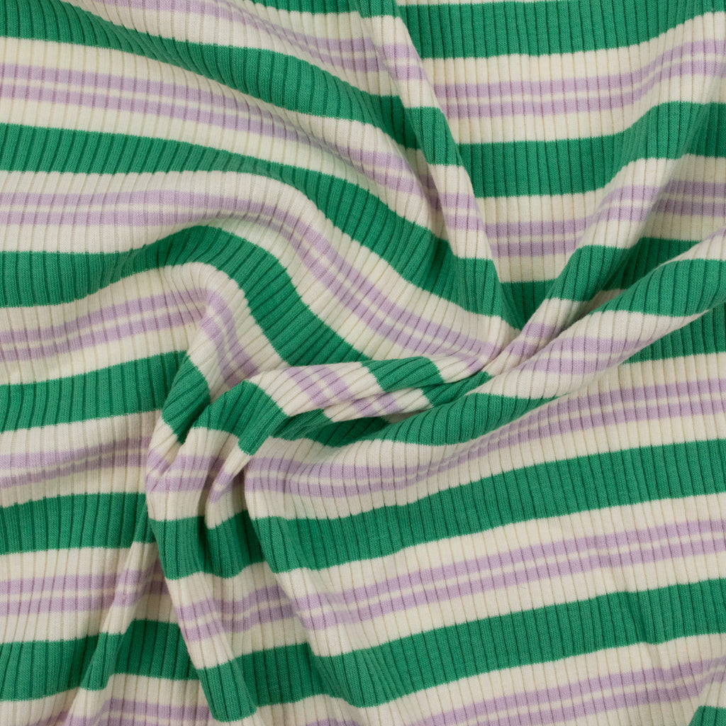 Retro Stripe Rib Cotton Jersey - Green and Purple