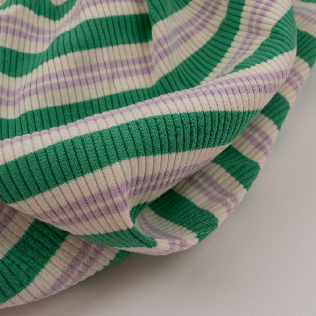 Retro Stripe Rib Cotton Jersey - Green and Purple
