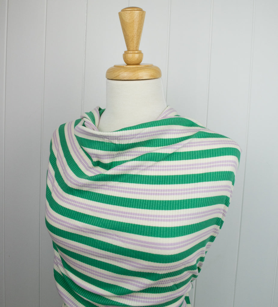 Retro Stripe Rib Cotton Jersey - Green and Purple