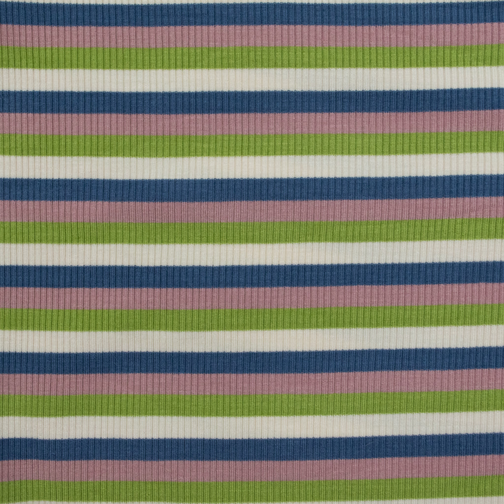Retro Stripe Rib Rayon Jersey - Blue, Pink and Green
