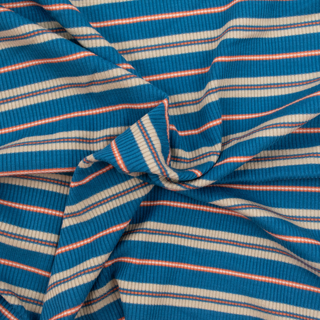 Retro Stripe Rib Rayon Jersey - Turquoise