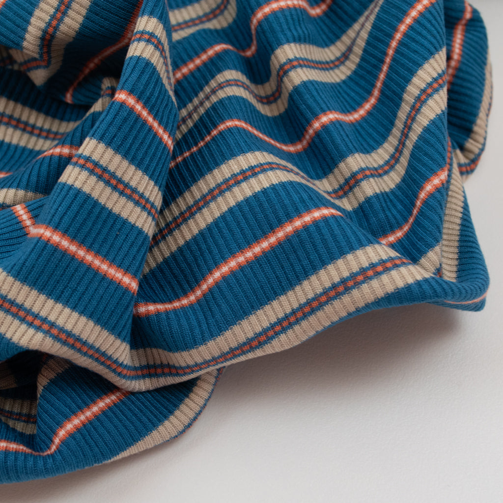 Retro Stripe Rib Rayon Jersey - Turquoise