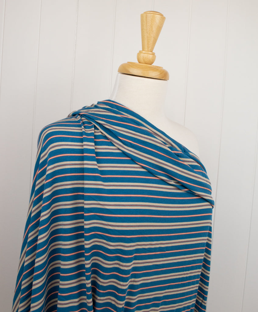 Retro Stripe Rib Rayon Jersey - Turquoise