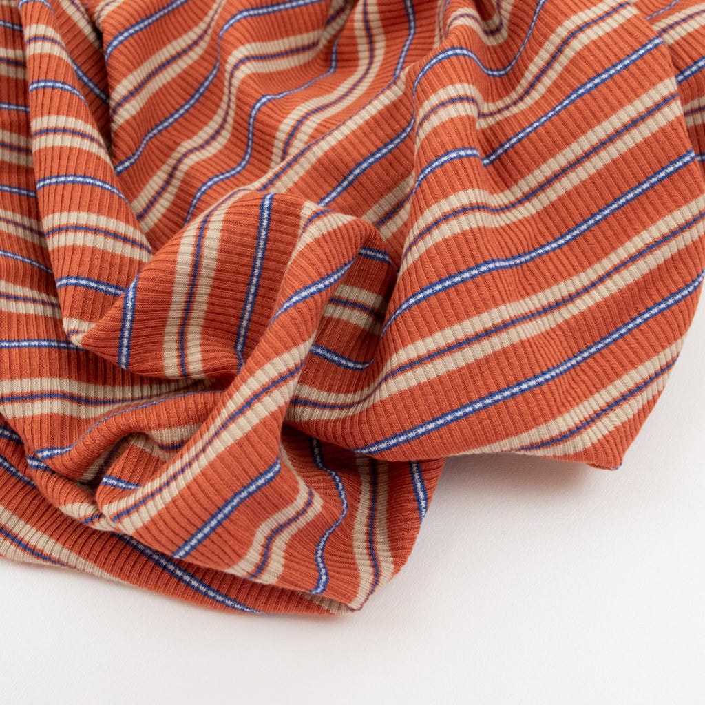 Retro Stripe Rib Rayon Jersey - Rust