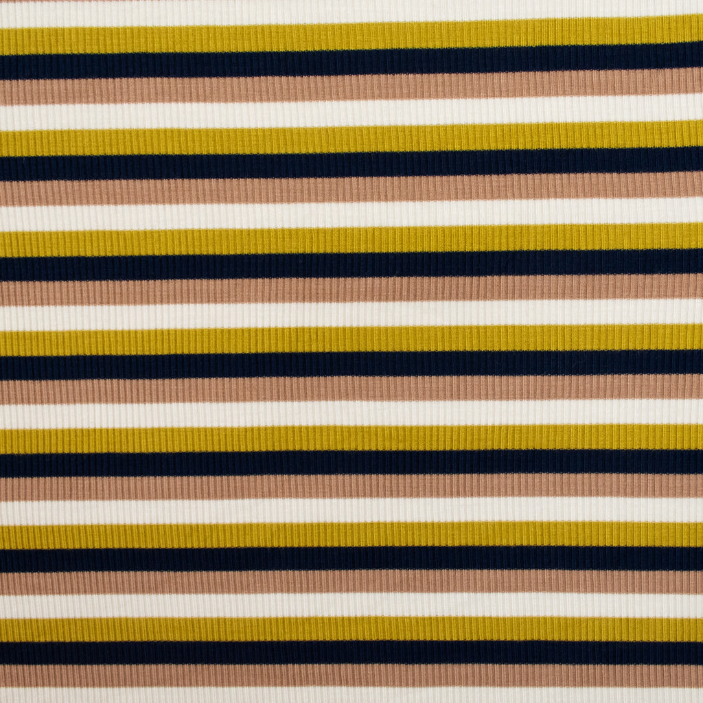 Retro Stripe Rib Rayon Jersey - Dark Navy, Mustard &amp; Beige