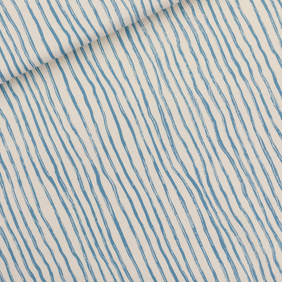 See You At Six - Wiggly Verticals - Blue - French Terry - Papyrus Crème