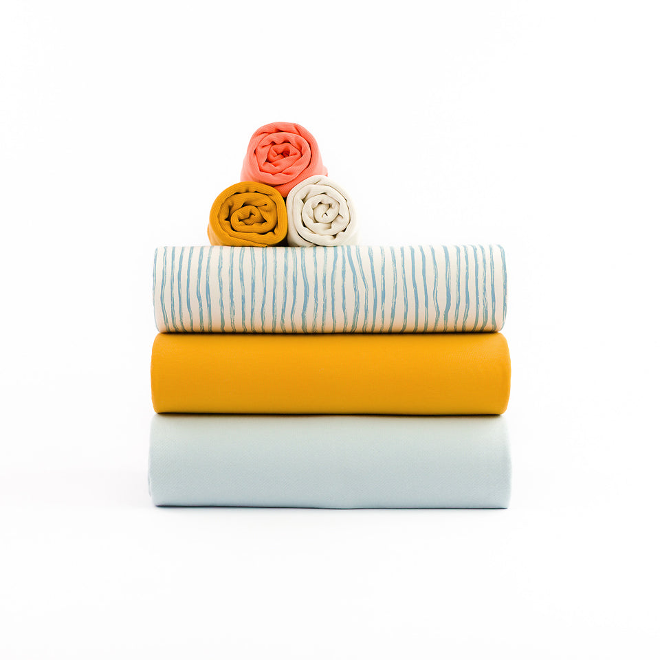 See You At Six - Wiggly Verticals - Blue - French Terry - Papyrus Crème