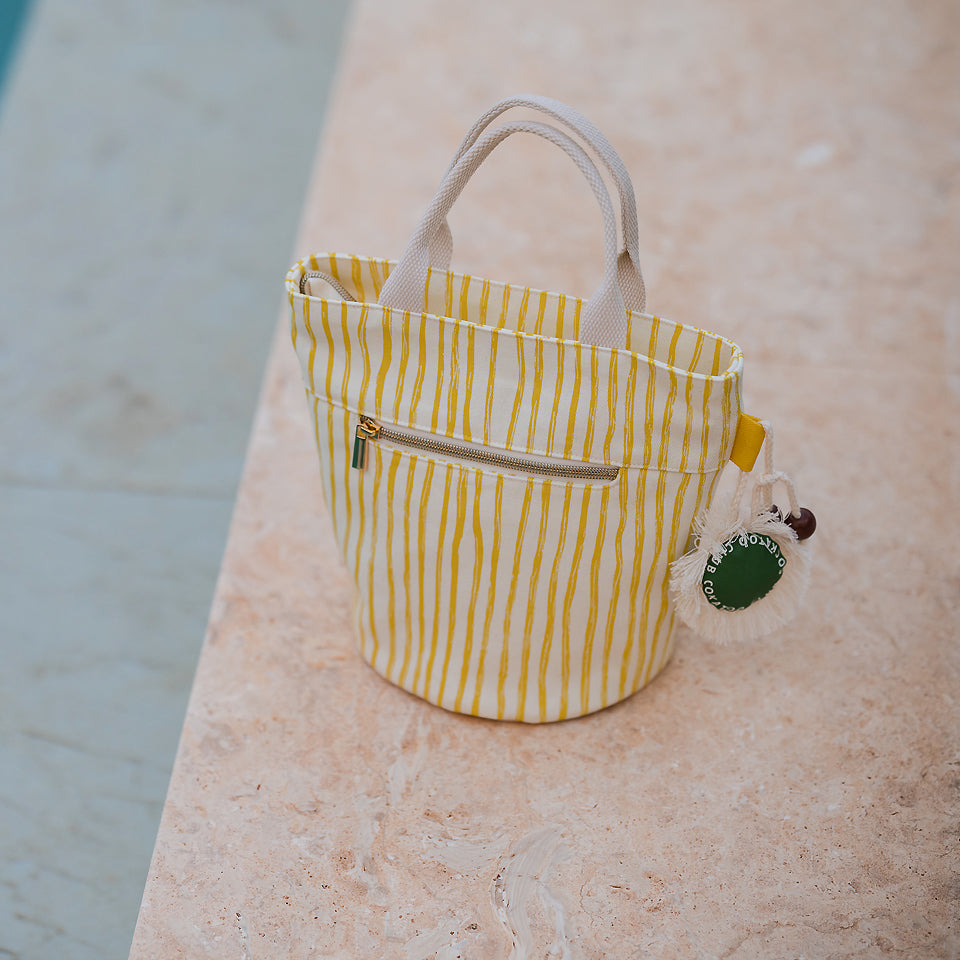 See You At Six - Wiggly Verticals - Yellow -  Cotton Canvas Gabardine Twill - Papyrus Crème