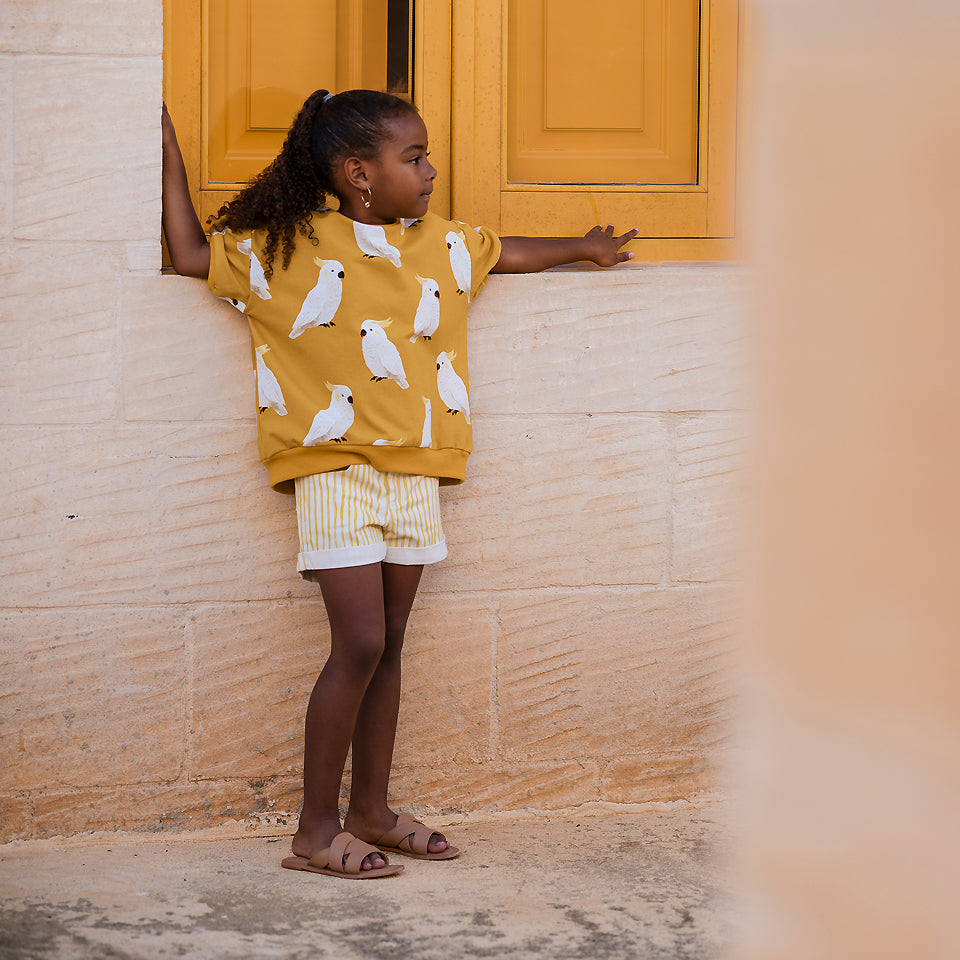 See You At Six - Wiggly Verticals - Yellow -  Cotton Canvas Gabardine Twill - Papyrus Crème