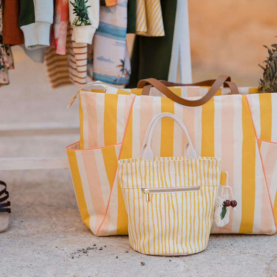 See You At Six - Wiggly Verticals - Yellow -  Cotton Canvas Gabardine Twill - Papyrus Crème