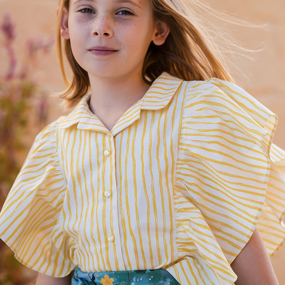 See You At Six - Wiggly Verticals - Yellow - Cotton - Papyrus Crème