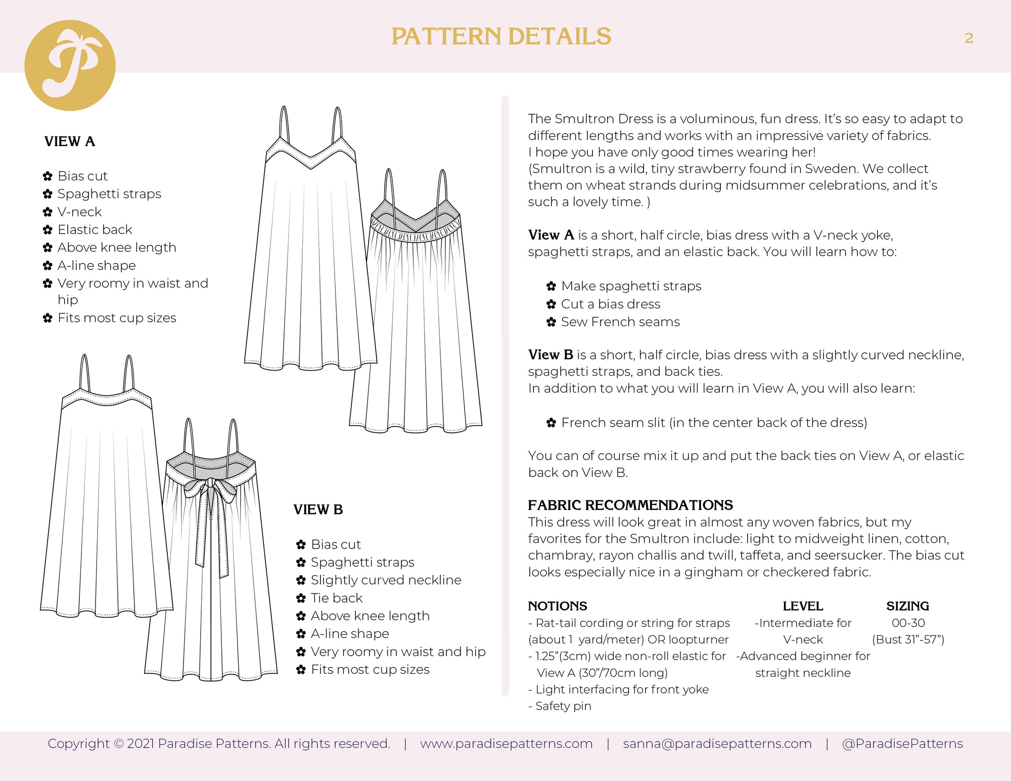 PDF Pattern - Smultron Dress | Paradise Patterns