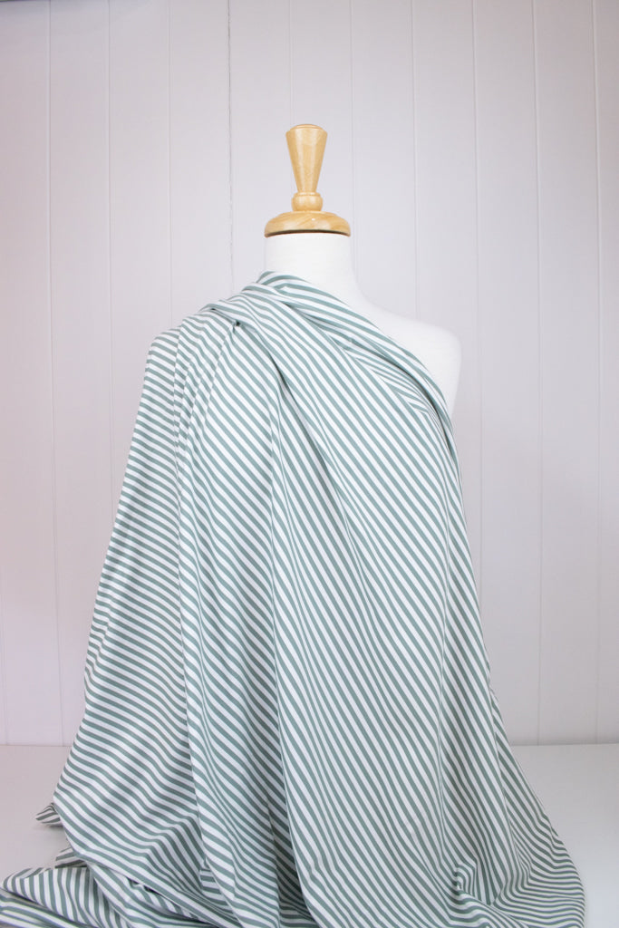 Cotton Jersey - Dusty Mint &amp; White Stripe