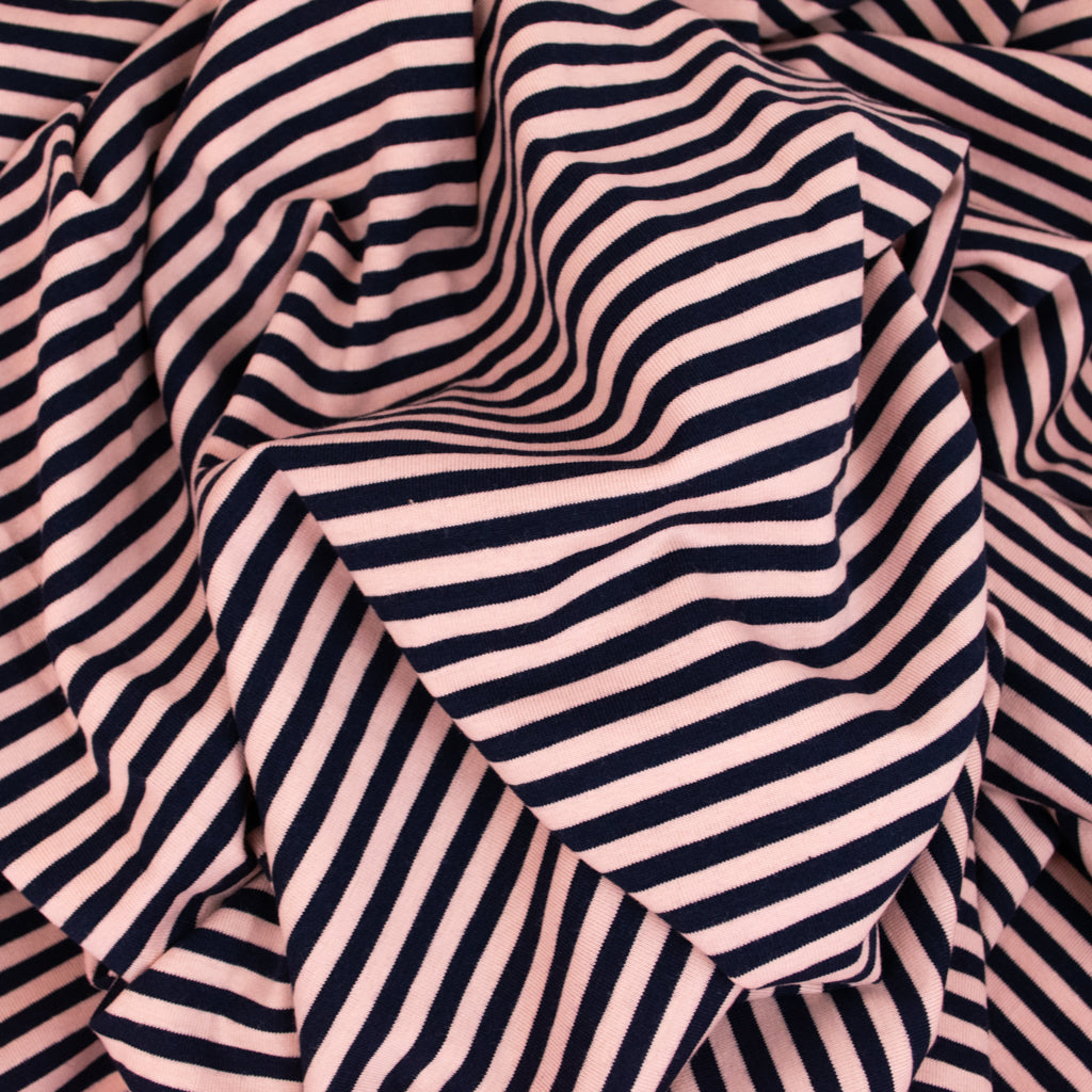 Cotton Jersey - Pink & Navy Stripe