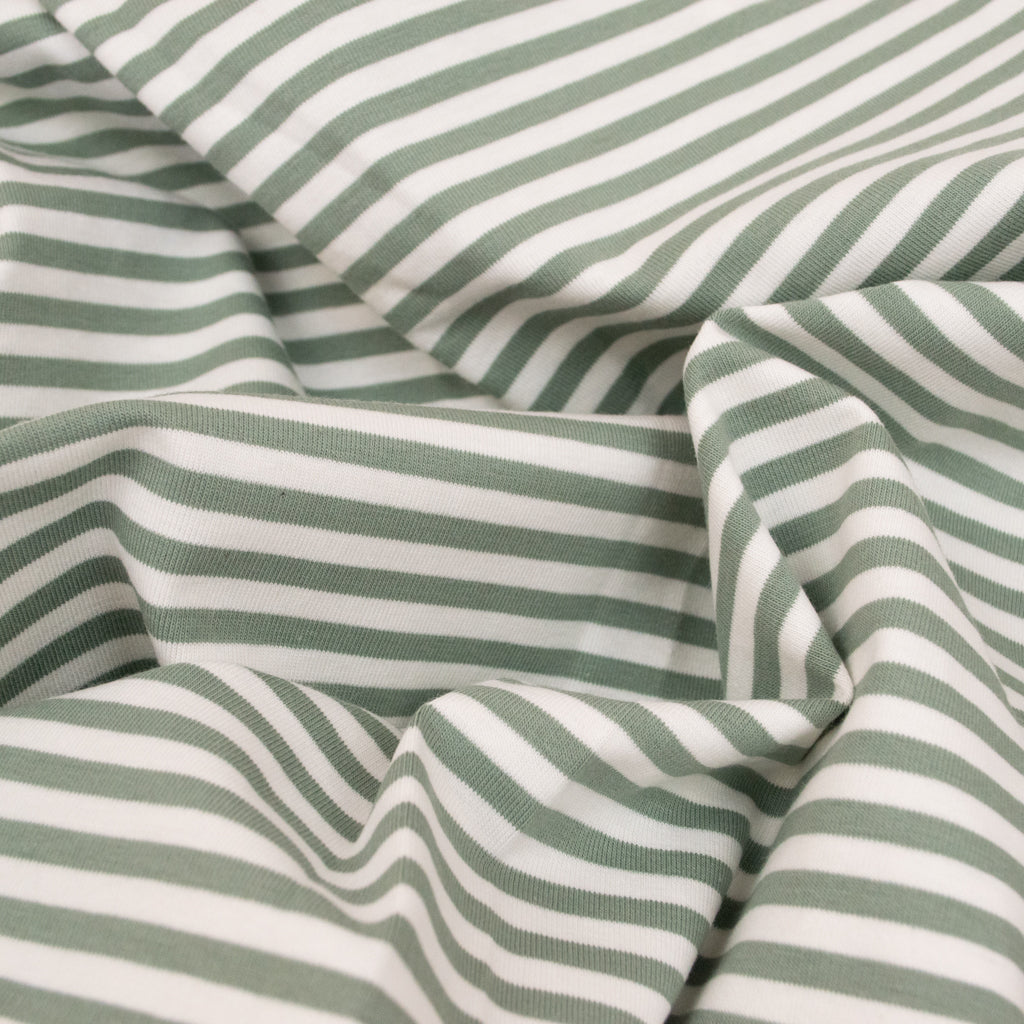 Cotton Jersey - Dusty Mint &amp; White Stripe