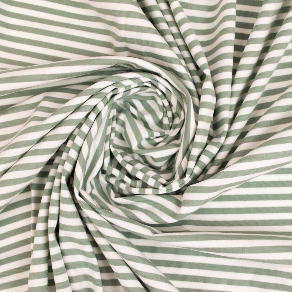 Cotton Jersey - Dusty Mint &amp; White Stripe