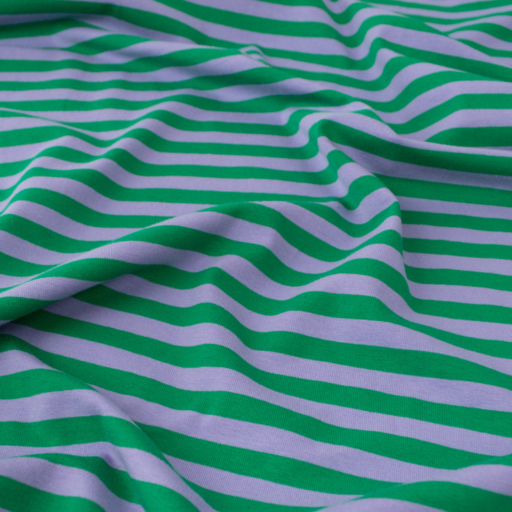 Striped Cotton Jersey - Grass Green &amp; Lilac