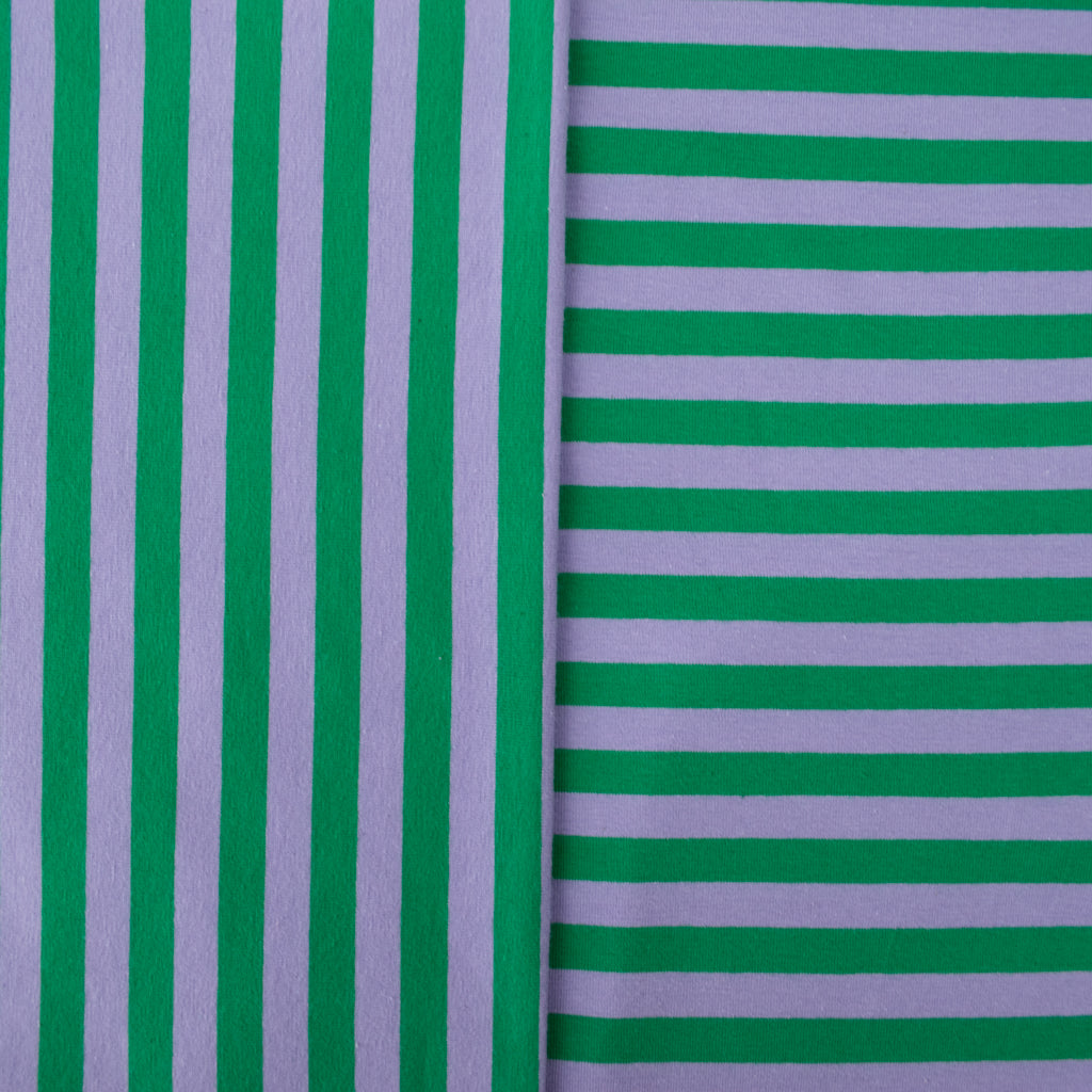 Striped Cotton Jersey - Grass Green &amp; Lilac