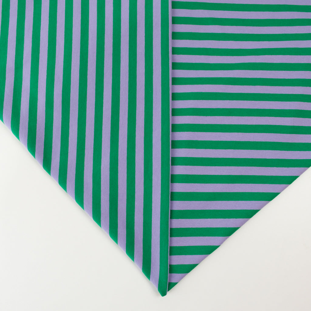 Striped Cotton Jersey - Grass Green &amp; Lilac